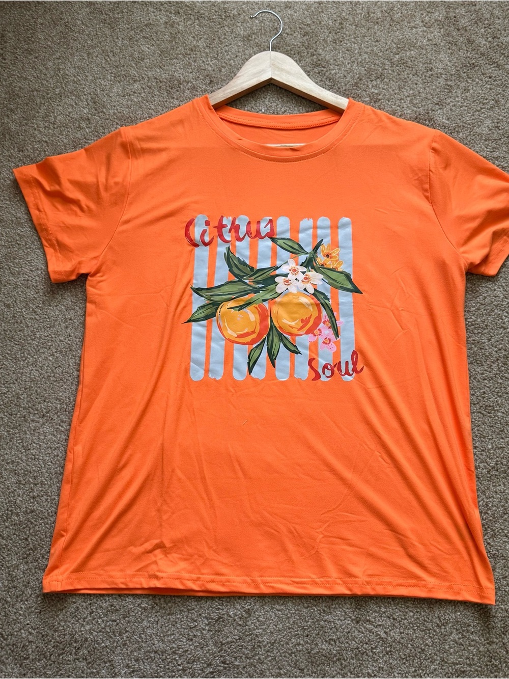 Women Orange Graphic Tee with Citrus Print